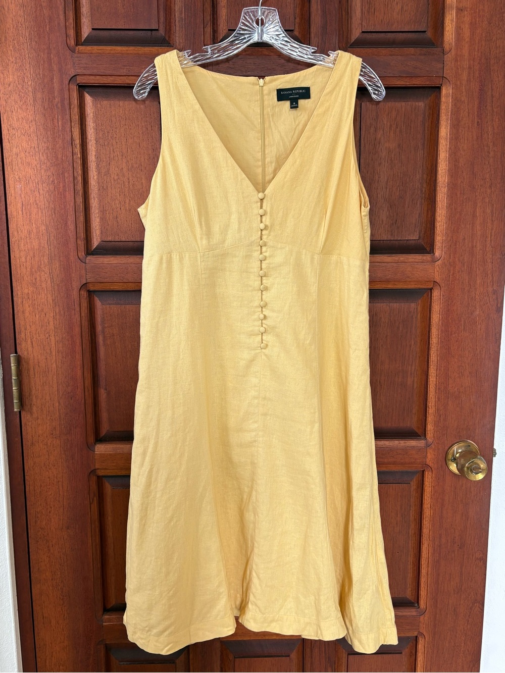 Banana Republic Sunny Yellow V-Neck Button-Front Linen Midi Dress size 8